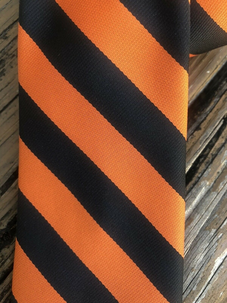 Vtg PRINCETON 1940s Tie Universty Store College Mens Necktie Orange Black Stripe Vintage 40s
