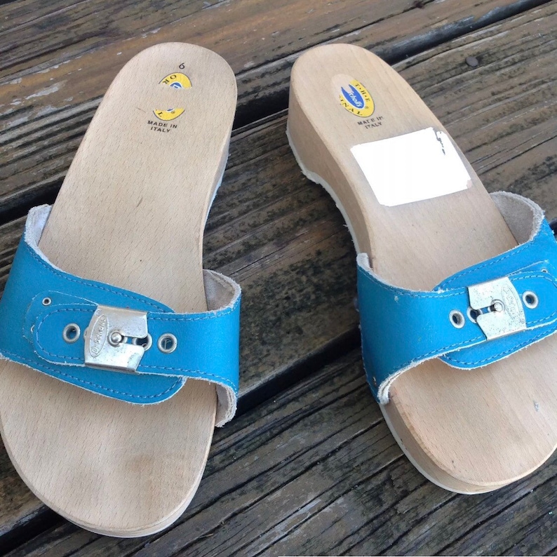 Vintage Dr Scholls Aqua Blue Wood Leather Sandals Size 6 Slip | Etsy