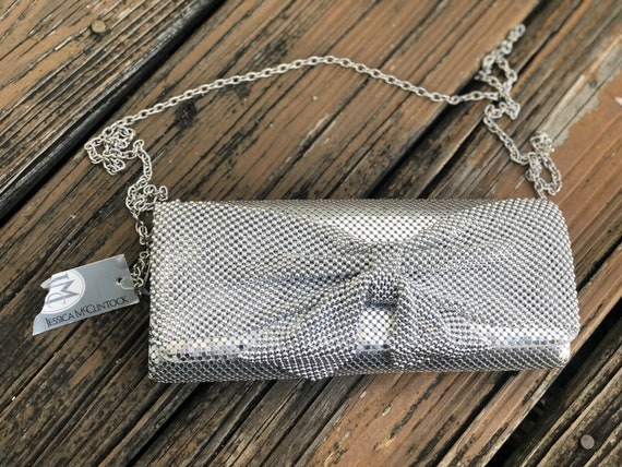 Vintage Jessica McClintock Silver Mesh Bow Purse … - image 1