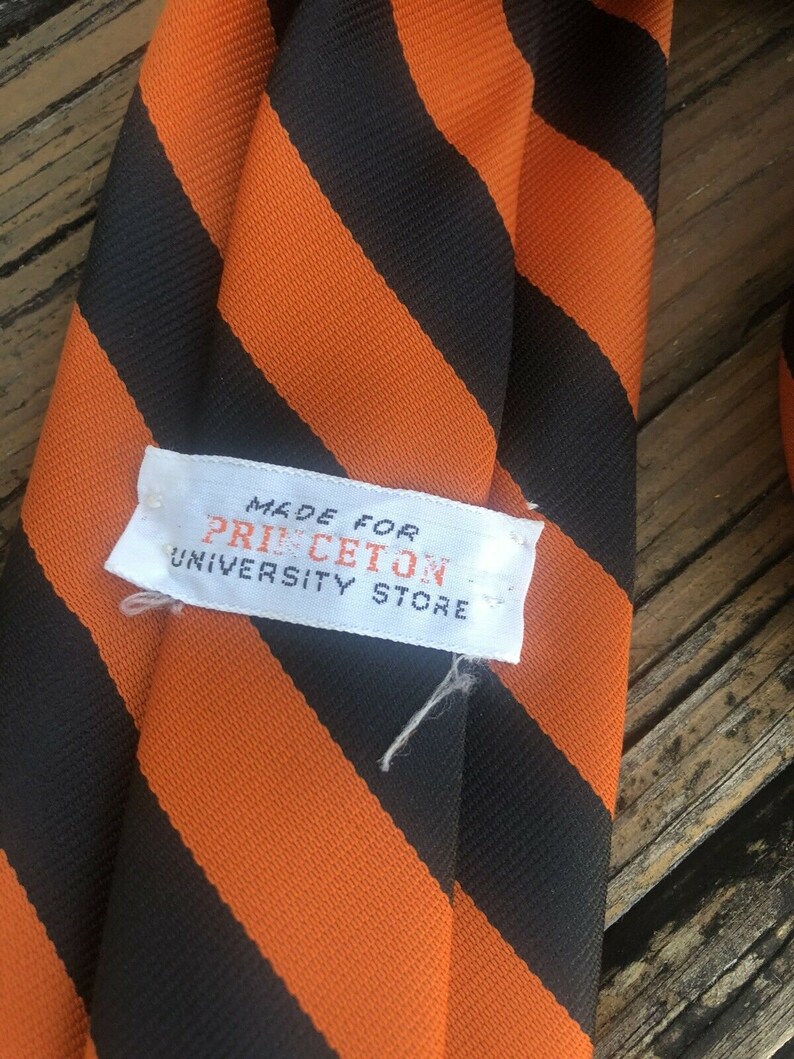 Vtg PRINCETON 1940s Tie Universty Store College Mens Necktie Orange Black Stripe Vintage 40s