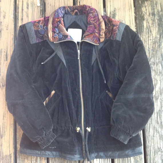 Vtg Current Seen Black Velvet Puffy Jacket Sz M 8… - image 1