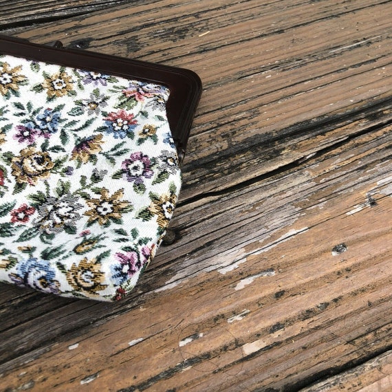 Vintage Cream Floral Tapestry Purse Handbag Bag C… - image 5