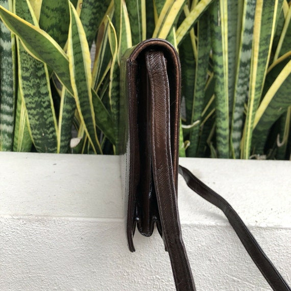Vintage Brown Leather Eel Snakeskin Purse Envelop… - image 2