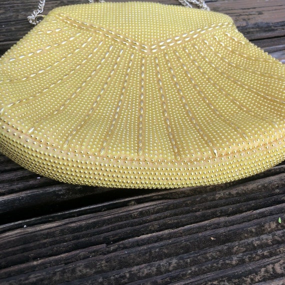 Vtg Yellow Gold Corde Art Deco Bead Purse Evening… - image 5