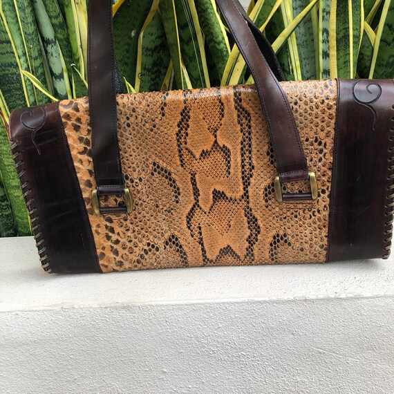 Vintage Ginny Purse Bag Brown Tan Snakeskin Repti… - image 10