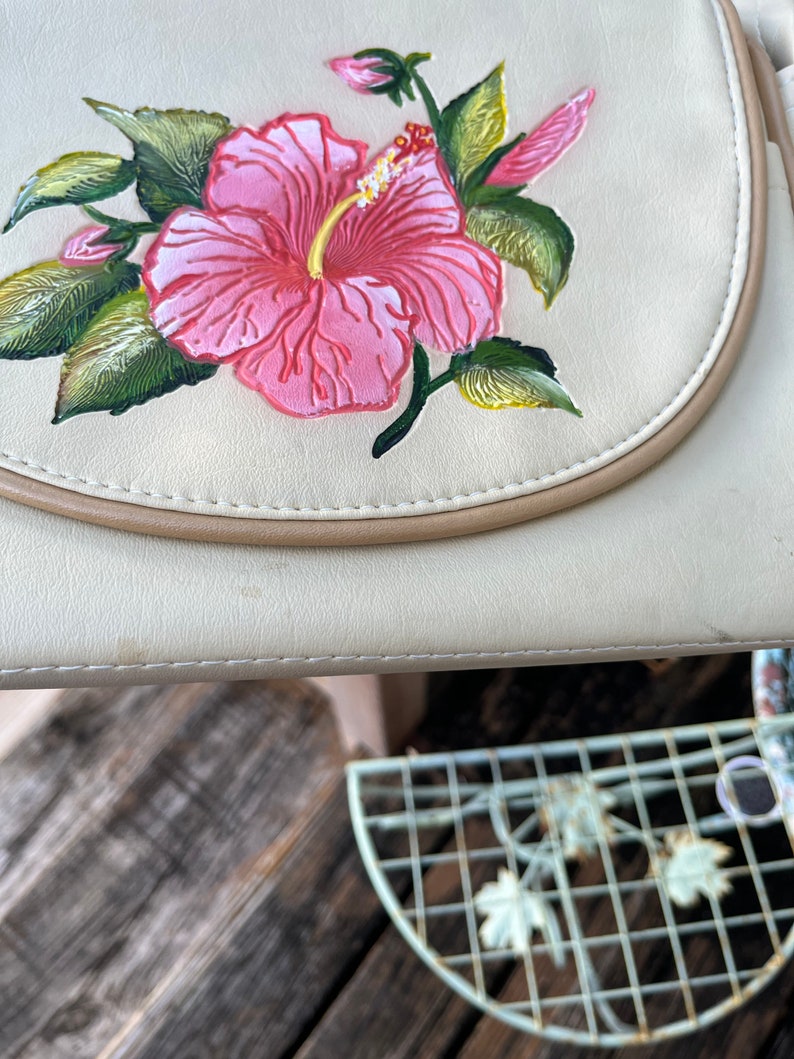 The Original Florida Keys Pink Hibiscus Floral Purse Handbag Shoulder Bag Vtg 70s 80s Vintage 1970s 1980s image 3