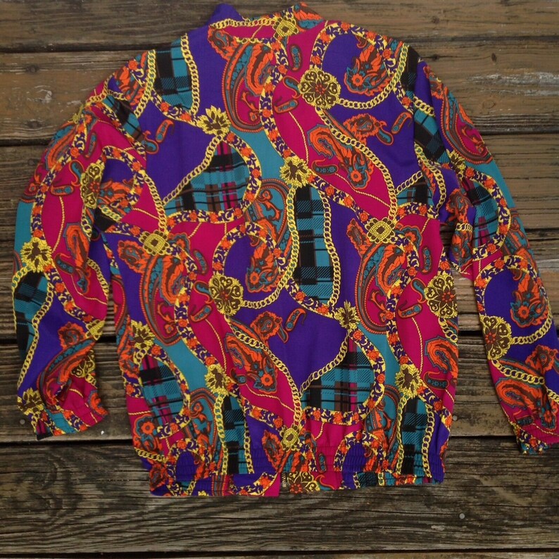 Vtg Truffles YB Floral Bomber Jacket M Medium Orange Yellow Polyester 80s 90s Womens Vintage 1980s 1990s