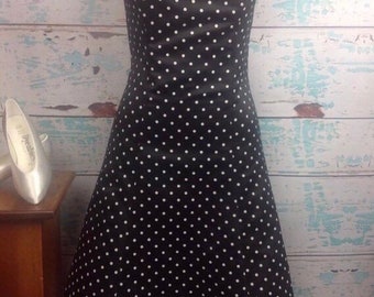 Vtg Jessica McClintock For Gunne Sax Black White Strapless Polka Dot Satin Tulle Prom Party Dress Size 7/8 Vintage 90s 1990s Semi Formal