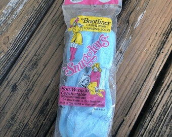 Vtg Snugglers Blue Bootliner Socks Orlon Sz 8.5-11 Acrylic Nylon NOS USA 60s 70s Vintage Womens Hosiery