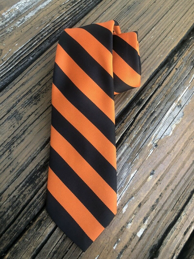 Vtg PRINCETON 1940s Tie Universty Store College Mens Necktie Orange Black Stripe Vintage 40s