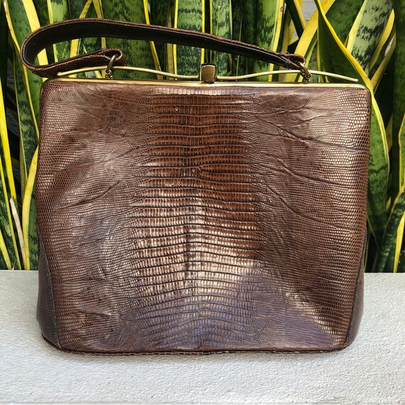 Vintage Lesco Brown Leather Bag Purse Handbag 50s… - image 2