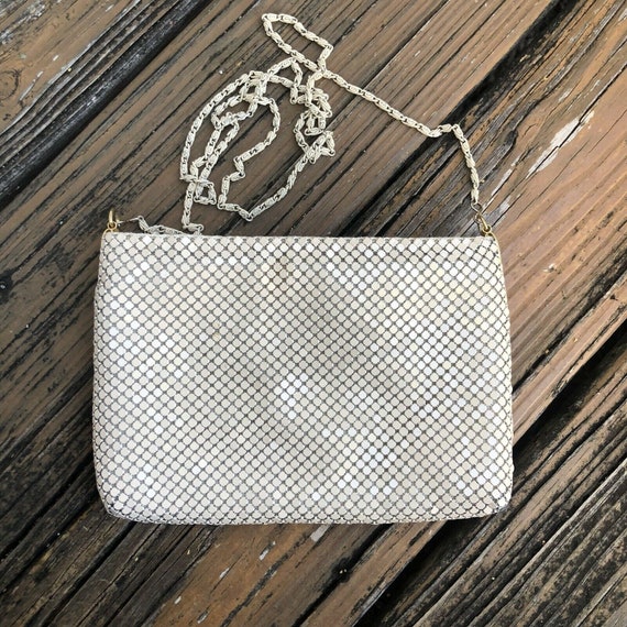 Vintage Beige Mesh Purse Clutch Handbag Tan Metal… - image 1