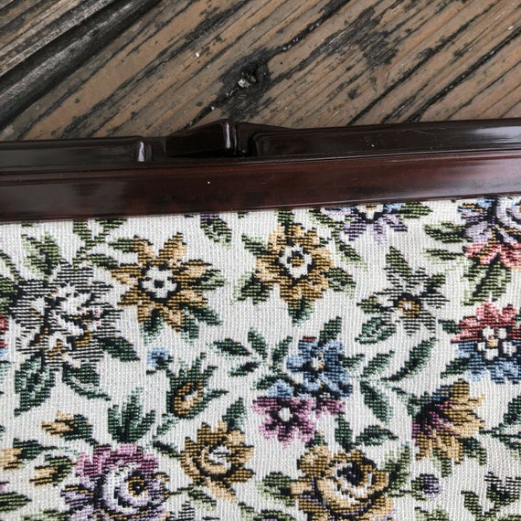 Vintage Cream Floral Tapestry Purse Handbag Bag C… - image 3