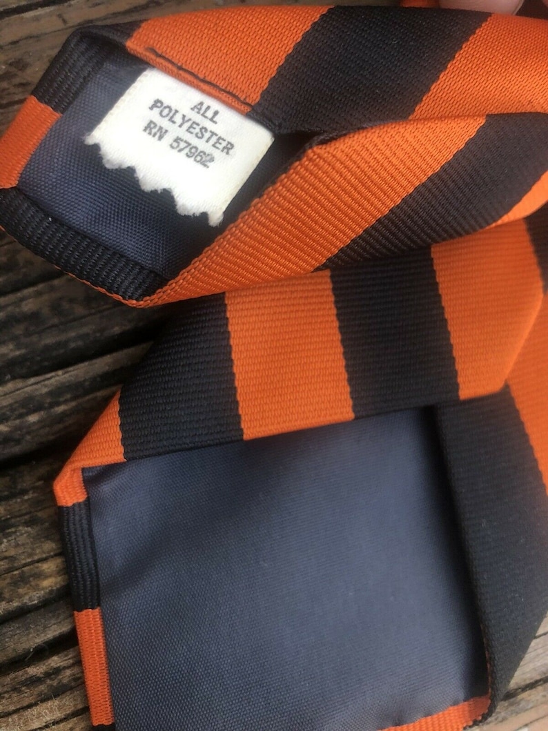 Vtg PRINCETON 1940s Tie Universty Store College Mens Necktie Orange Black Stripe Vintage 40s