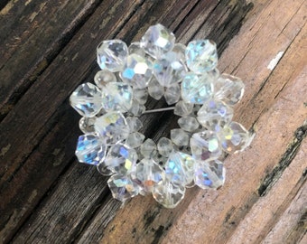 Vintage Crystal Cluster Circle Jeweled Brooch Pin Jewelry Large Round Double Row