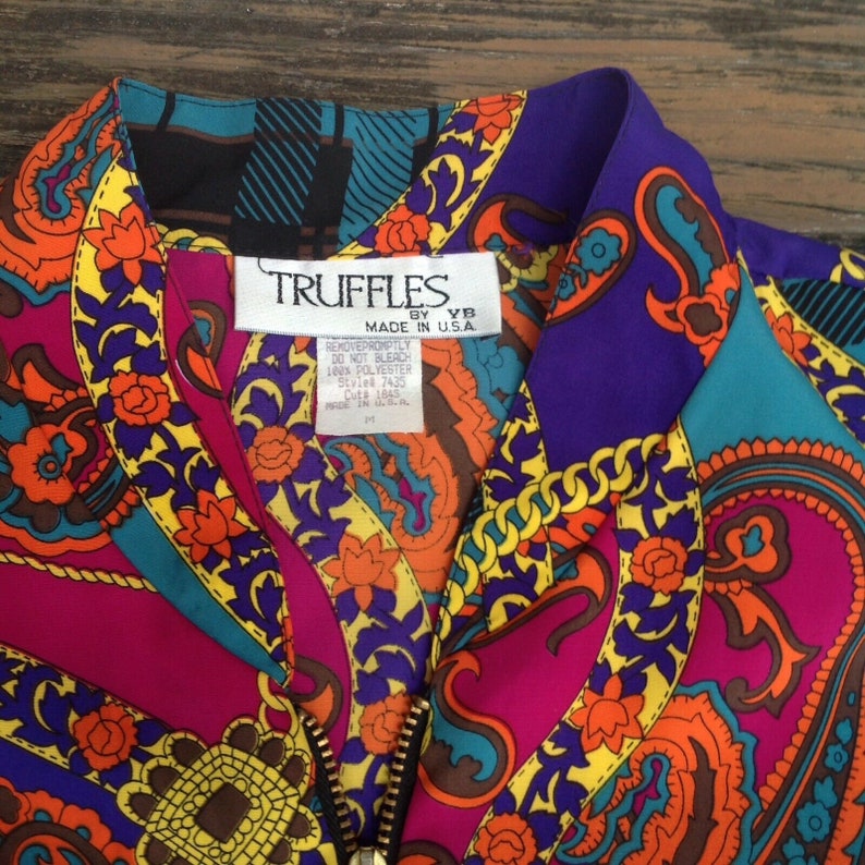 Vtg Truffles YB Floral Bomber Jacket M Medium Orange Yellow Polyester 80s 90s Womens Vintage 1980s 1990s