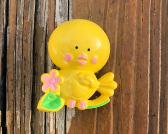 Vintage Avon Baby Chick Fragrance Plastic Brooch Pin Yellow Pink Green Chicken Kitschy Jewelry Vintage kitsch kitschy whimsical animal