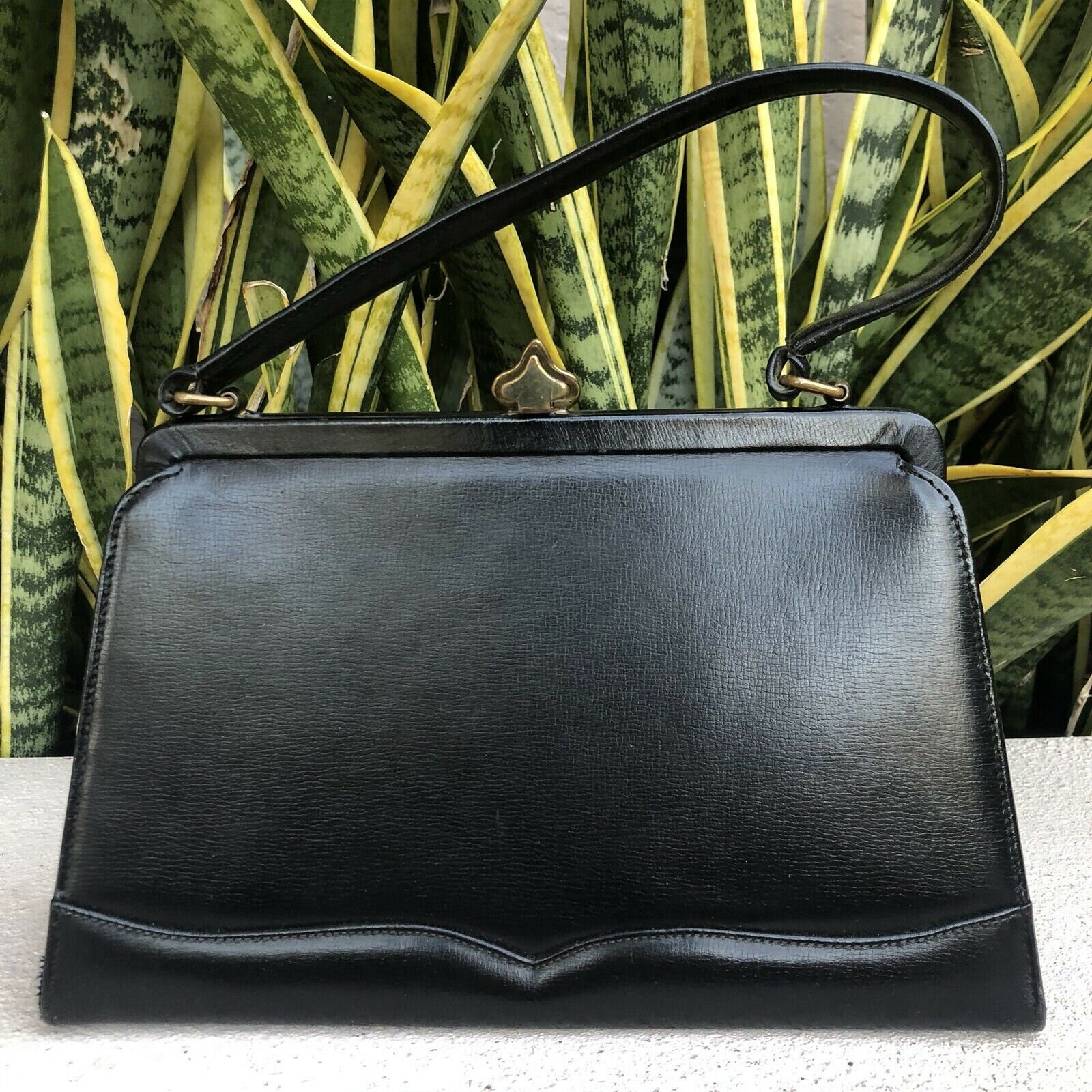 Vintage Block Black Purse Evening Bag 50s 60s Leather Handbag Etsy
