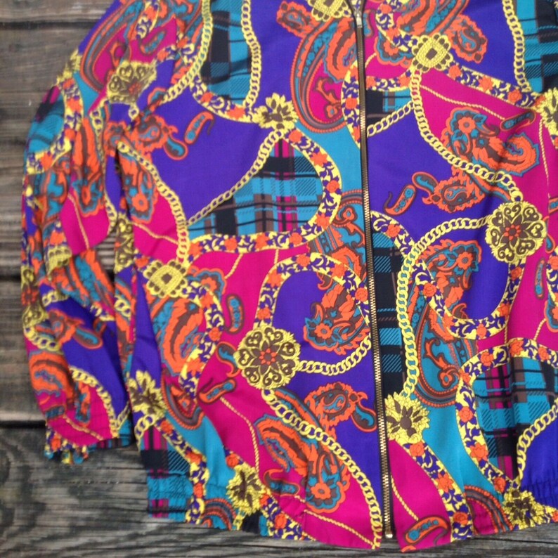 Vtg Truffles YB Floral Bomber Jacket M Medium Orange Yellow Polyester 80s 90s Womens Vintage 1980s 1990s