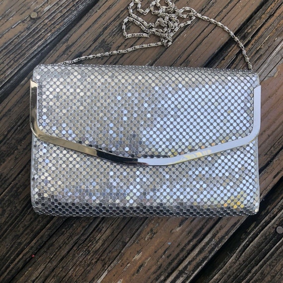 Vintage Silver Mesh Purse Handbag Bag Disco Envel… - image 5