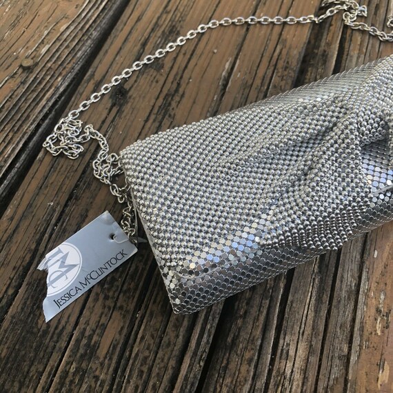 Vintage Jessica McClintock Silver Mesh Bow Purse … - image 3