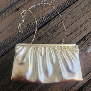 Vintage Gold Lamé Leather Clutch Purse Evening Bag Metallic Lame 70s 80s Vtg Womens 1970s 1980s image 1