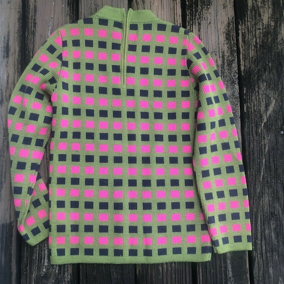 Vtg Sweater Sportissimo S M Crew Neck Pink Green … - image 4