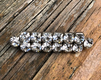 Vintage Large Bar Of Clustered Rhinestone Jeweled Silver Brooch Pin Vtg Costume Jewelry