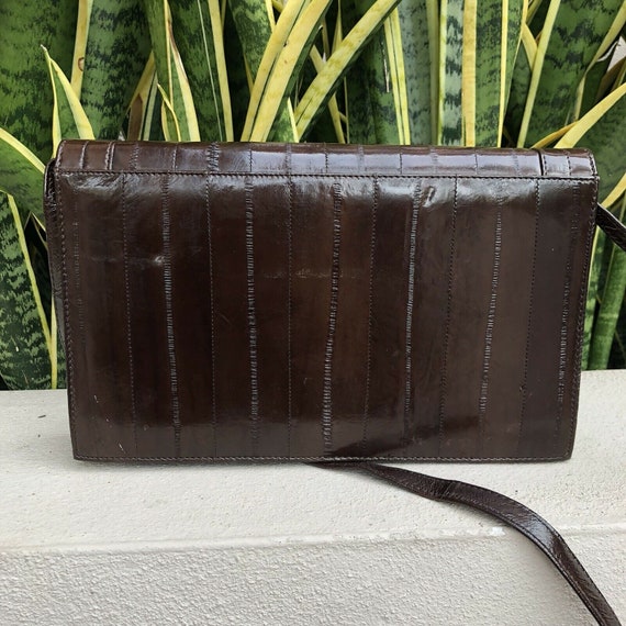 Vintage Brown Leather Eel Snakeskin Purse Envelop… - image 6