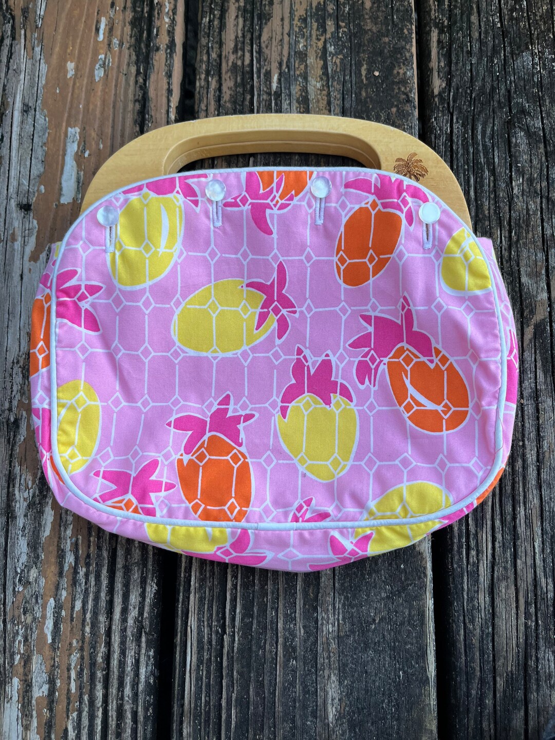 Lilly Pulitzer Bermuda Bag Wood Handle Purse Handbag Pineapple Etsy