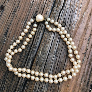 Double Strand Faux Fake Pearl Choker Necklace Pearl Clasp 16” Long Vtg 1980s Costume Jewelry Vintage 80s