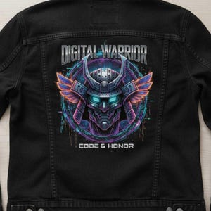 Crâne Samouraï Cyberpunk PNG | Design de Sublimation Guerrier Numérique | Clipart Masque Tech Futuriste pour T-Shirts, Streetwear et Art