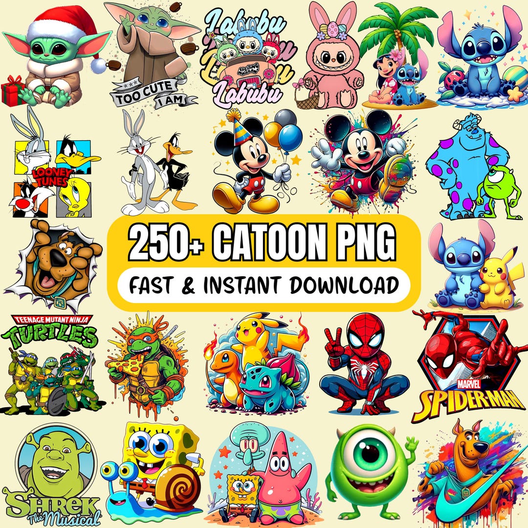 Paquete de más de 250 personajes de dibujos animados PNG, dibujos ...