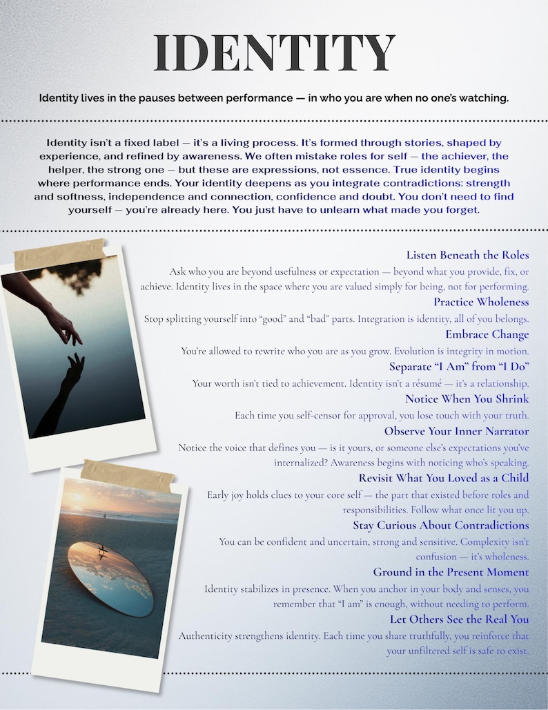 Identity Title Examples Identity | Printable Identity Guide | Self-help | Personal Growth ...