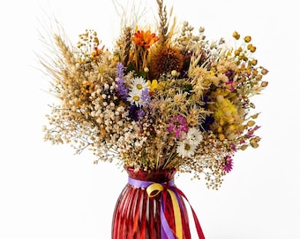 Dried Flower Bouquet, Boho Wildflower Arrangement, Rustic Home Decor, Natural Wheat Flowers, Long Lasting Floral Gift