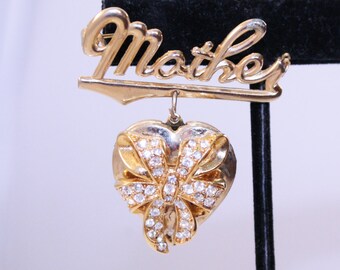 Repurposed Mother Heart Pin With Rhinestone Bow Locket