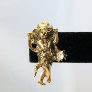 Vintage Golden Angel With Rhinestone/ Crystal Pin / Brooch