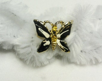 Small Gold with Black and White  Enamel Butterfly with Yellow crystals Pin / Brooch