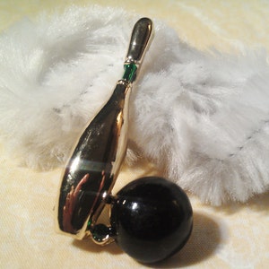 Gold / Golden Bowling Pin and Black Bowling Ball Pin / Brooch