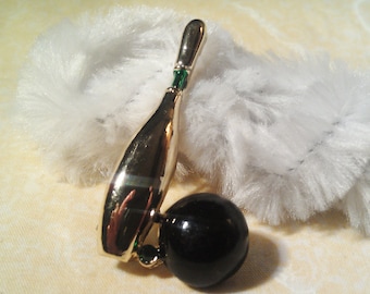 Gold / Golden Bowling Pin and Black Bowling Ball Pin / Brooch