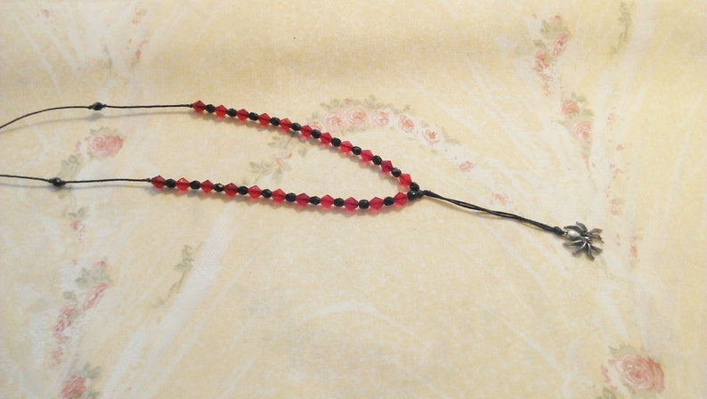 Red and Black Bead with Spider Necklace image 1