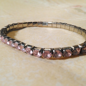 Sweet Silver and Pink Rhinestone or Crystal Stretch Bracelet
