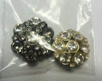 Two Vintage Rhinestone Flower Shape buttons - For Crafts