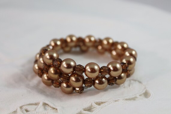 Beautiful Amber Color Faux Pearl and Plastic Bead… - image 3