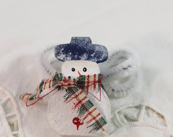 Painted Wooden Snowman Pin