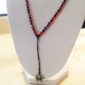 Red and Black Bead with Spider Necklace image 3