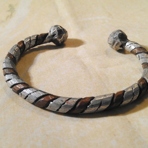 Vintage Silver and Copper Twisted Hammered Bangle Bracelet