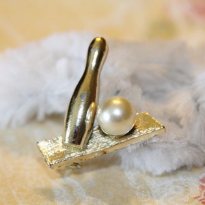 Vintage Golden Bowling Pin With Faux Pearl Ball Pin / Brooch