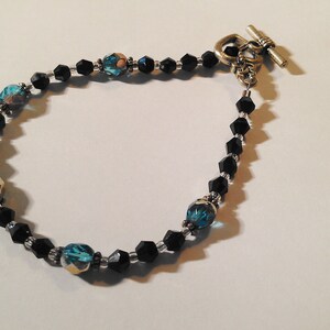 Black and Blue Crystal with Silver Bracelet