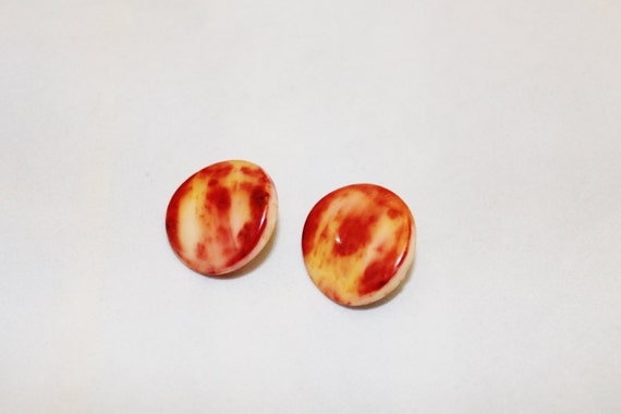 Nice Rust / Yellow Plastic Rounded Pierced Earrin… - image 1
